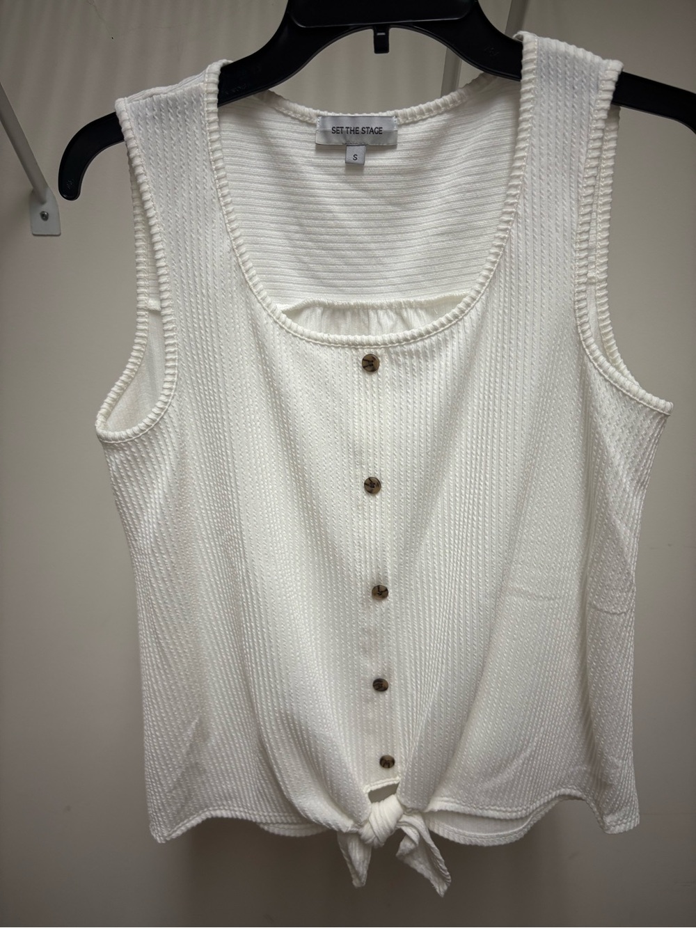 White Textured Tie-Front Tank